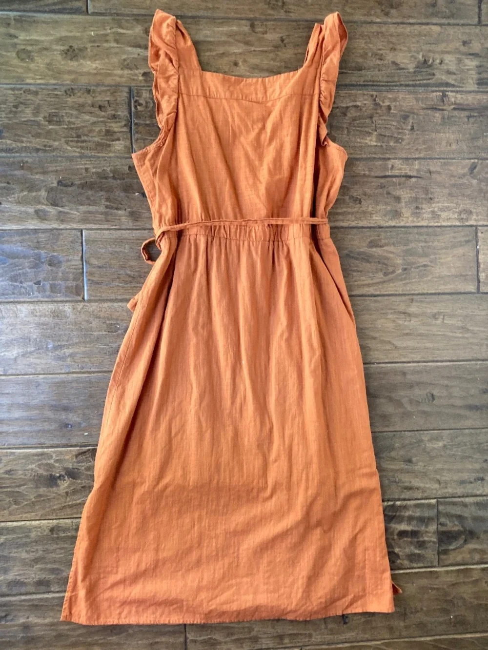 Universal Thread Women's Midi Dress XL Burnt Orange Belted Peasant Spring - Picture 3 of 7